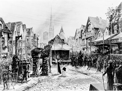 Joana d&39;Arc queimada viva na Praça da Cidade Velha, de &39;Joana d&39;Arc a Rouen&39;, c.1900 de Emile Deshays