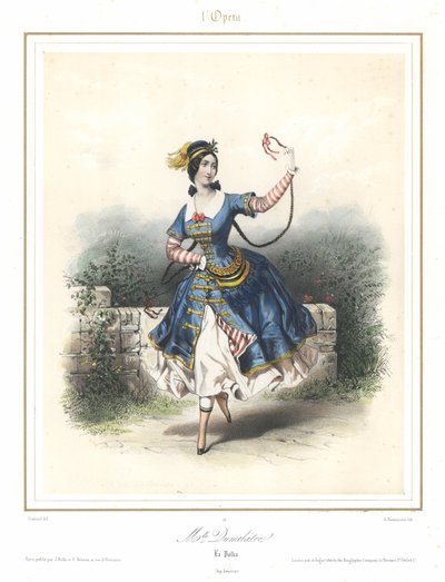 A bailarina francesa Adele Dumilatre dançando na Ópera de Paris, c1840 (cor litho) de Emile Desmaisons