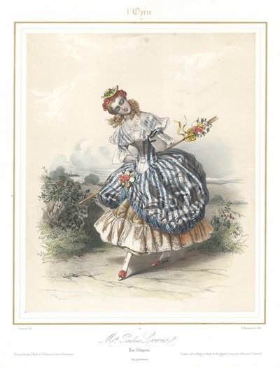 A bailarina francesa Pauline Leroux dançando na Ópera de Paris, c1840 (cor litho) de Emile Desmaisons