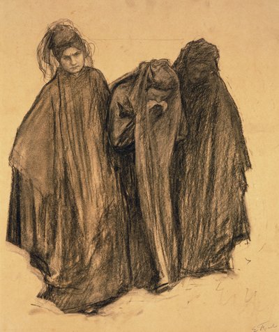 Estudo para La D0uleur, 1899 (carvão sobre papel) de Emile Friant