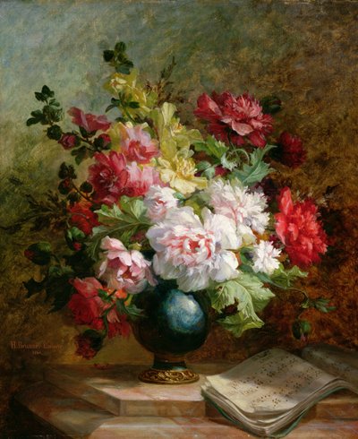 Natureza morta com flores e partituras de Emile Henri Brunner-Lacoste