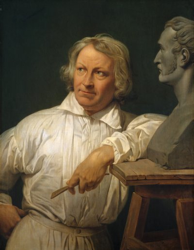 Bertel Thorvaldsen 1768-1844 com o Busto de Horace Vernet, 1833 ou posterior. de Emile Jean Horace Vernet