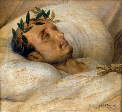 Napoleão em seu leito de morte, em maio de 1821. de Emile Jean Horace Vernet