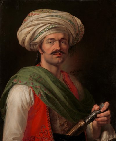 Retrato de um Mameluke, dito ser Roustam Raza ca. 1781-1845, 1810. de Emile Jean Horace Vernet
