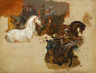 Corrida dos Cavalos Cavaleiros, c.1820 de Emile Jean Horace Vernet