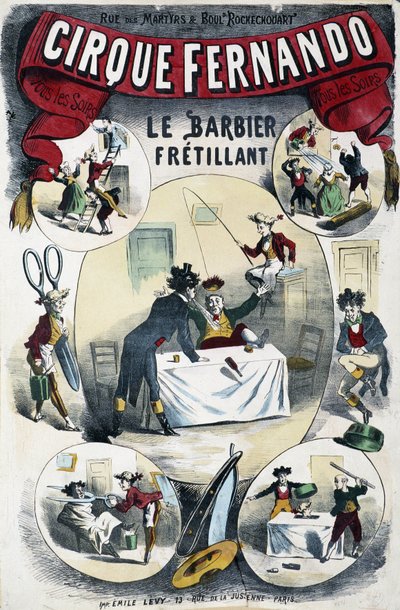 Cirque Fernando: O Barbeiro Escritor - Cartaz de Lévy, final do século XIX de Emile Levy