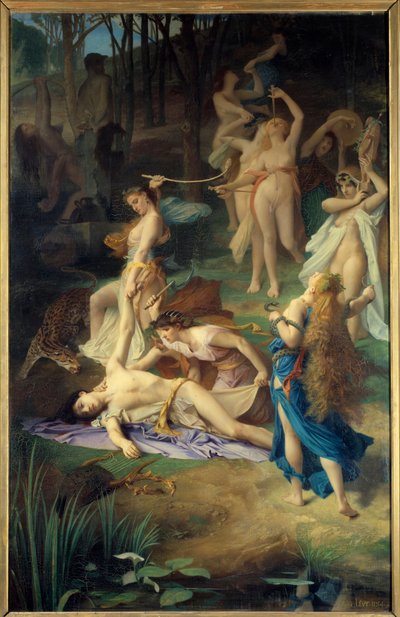 A morte de Orphee. Os Bacchantes (ou Menades) me aliviaram o Orphee em pedaços. Pintura de Emile Levy (1826 - 1890) de Emile Levy