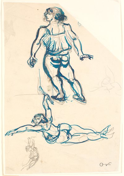 Três estudos de uma acrobata feminina, no trapézio e andando. de Emile Othon Friesz