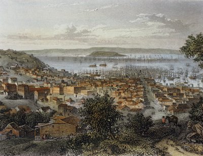 Vista de São Francisco, Califórnia, EUA. Gravura ... (gravura) de Emile Rouargue