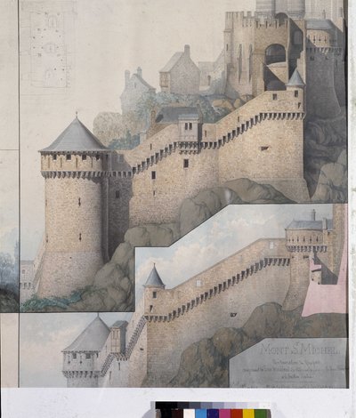 Vista do machicoulis entre a Torre Norte e a Torre Claudine do Mont Saint Michel. Desenho de Emile Sagot. Museu Municipal de Avranches (Manche) de Emile Sagot