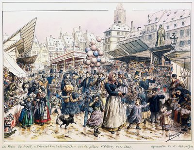 Mercado de Natal na Place Kleber em Estrasburgo de Emile Schweitzer