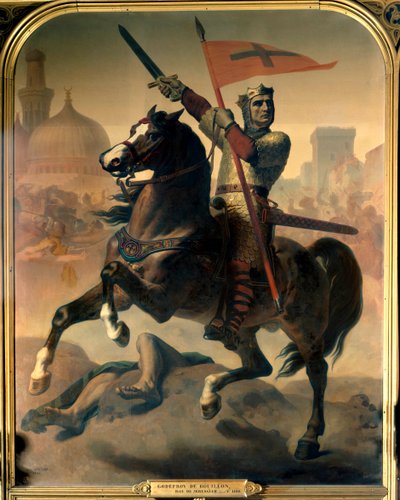 Retrato equestre de Godefroi (ou Godefredo) de Bouillon (1040/61-1100), Pintura Rei de Jerusalém por Emile Signol (1804-1892) 1844 Dim.2,98 x 2,30 m Versailles. Museu do Chateau de Emile Signol