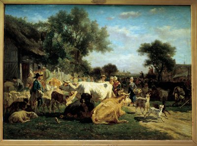 Village Fair A feira de betail. Pintura de Emile Van Marck (1827-1890) Clermont Ferrand (Clermont-Ferrand) do século XIX. Museu Bargoin de Emile van Marcke de Lummen