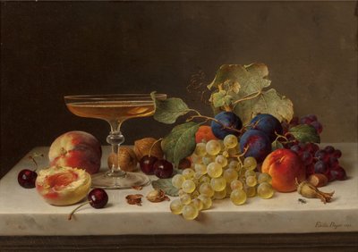 Natureza morta com frutas de verão e champanhe, 1875. de Emilie Preyer