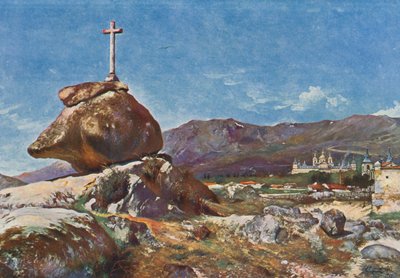 Elscorial: A cruz da forca (litografia a cores) de Emilio Poy Dalmau