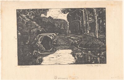 Ponte sobre um fosso numa floresta de Emilius Wilhelmus Dehé (signed by artist)