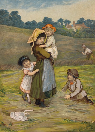 Crianças com a sua mãe na colheita (cromolitografia) de Emily Jane Harding Andrews
