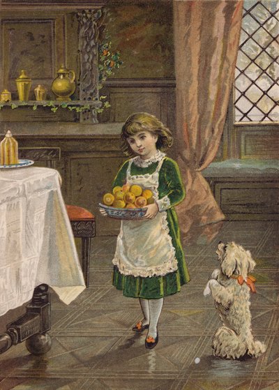 Rapariga com uma taça de fruta (cromolitografia) de Emily Jane Harding Andrews