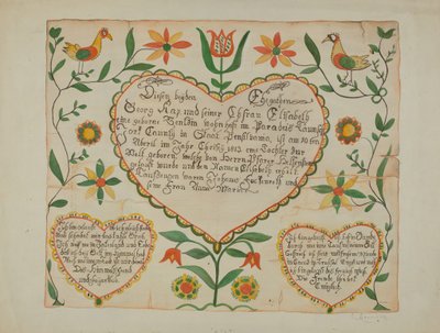 Fraktur - Certidão de Nascimento e Batismo de Emma M. Krumrine