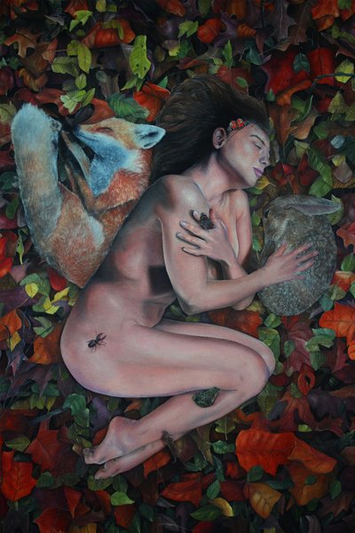 A floresta reunida, 2023 (óleo sobre tela) de Emma Pewsey
