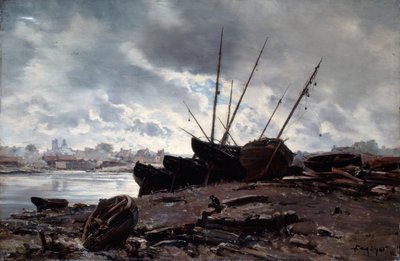 Barcos à espera da maré, 1882. de Emmanuel Lansyer