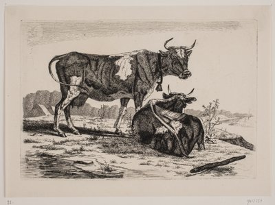 Duas vacas em uma paisagem de Emmerik Høegh Guldberg