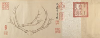 Duas pinturas de chifres de veado, datadas de 1762 e 1767. de Emperor Qianlong