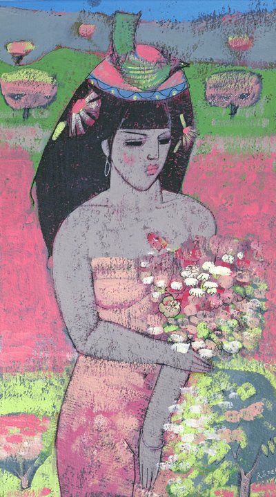 Vestido como Flora (óleo a bordo) de Endre Roder