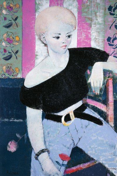 Rapariga com Rosa (óleo sobre tela) de Endre Roder
