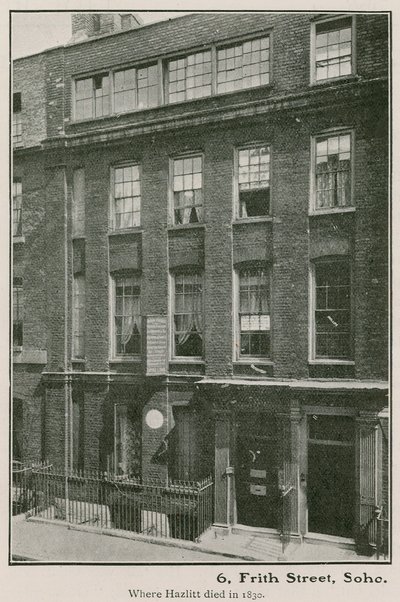6 Frith Street, Soho, onde Haziltt morreu em 1830 de English Photographer