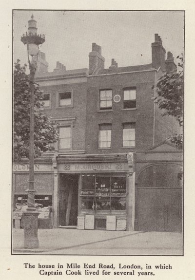 88 Mile End Road, Londres, casa onde o explorador inglês Capitão James Cook viveu desde 1764 até a sua morte (foto a p/b) de English Photographer