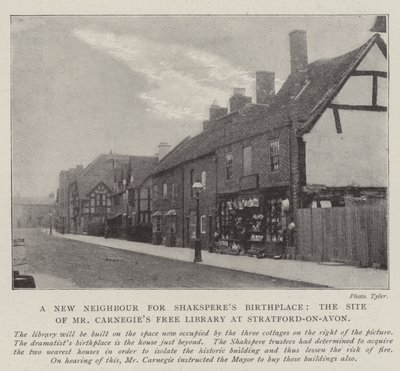 Um novo vizinho para Shaksperes Birthplace, o site do Sr. Carnegies Free Library em Stratford-on-Avon de English Photographer