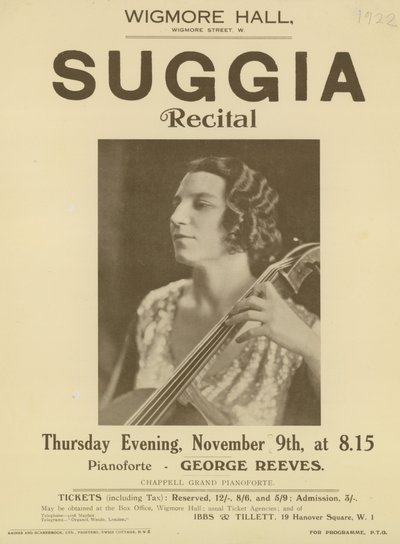 Anúncio para um recital de Suggia no Wigmore Hall de English Photographer
