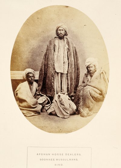 Negociantes de cavalos afegãos, Soonnee Mussulmans, Sind, de The People of India, por J. Forbes Watson, publicado em 1868 (impressão de albume) de English Photographer