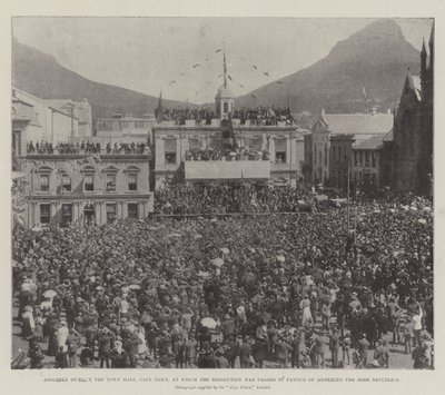 Assembleia fora da Câmara Municipal, Cidade do Cabo, em que a resolução foi aprovada em Favor de anexar as repúblicas Boer de English Photographer