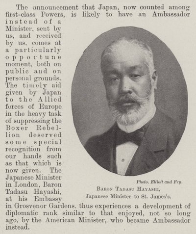 Barão Tadasu Hayashi, ministro japonês de St Jamess de English Photographer