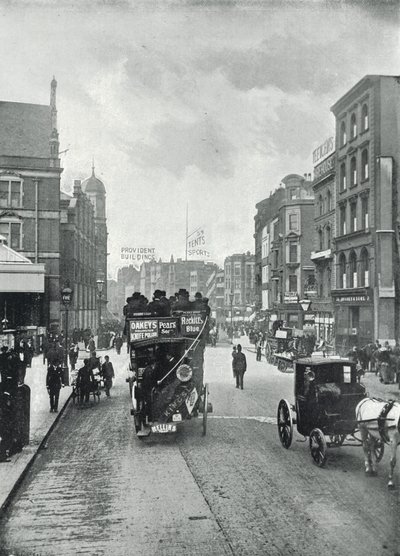 Rua Bishopsgate (sem), olhando para Leste a partir de Liverpool Street (foto a p/b) de English Photographer