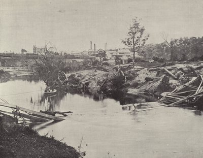 Burnley Bridge, sobre o Yarra, após as inundações de julho de 1891 de English Photographer