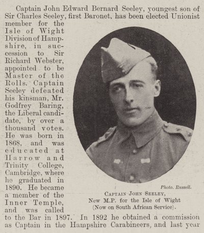 Capitão John Seeley, novo parlamentar da Ilha de Wight, agora no serviço sul-africano de English Photographer