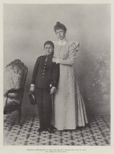 Christina, rainha regente da Espanha, e seu filho, Alfonso XIII, rei da Espanha de English Photographer