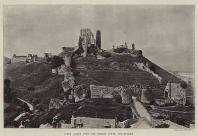 Castelo de Corfe, da torre da igreja, Dorsetshire de English Photographer