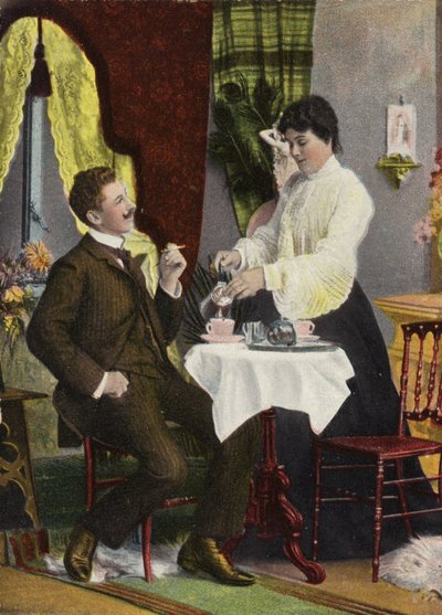 Par, bebendo, chá, junto, (chromolitho) de English Photographer