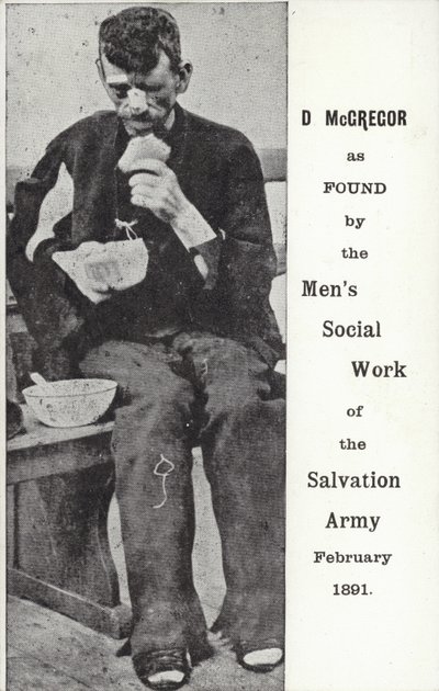 D McGregor como encontrado pelo trabalho social masculino do exército da salvação, fevereiro de 1891 de English Photographer