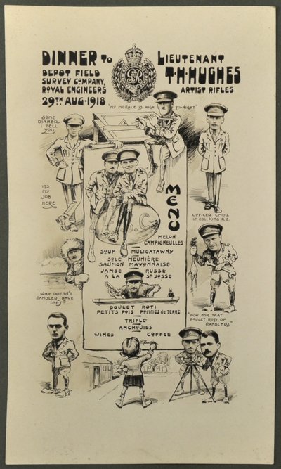 Jantar com o Tenente TH Hughes, Artista Rifles, Depot Field Survey Company, Engenheiros Reais, 29 de agosto de 1918 de English Photographer