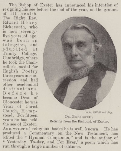 Dr. Bickersteth, retirando-se do Bispado de Exeter de English Photographer