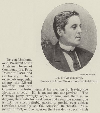 Dr. von Abrahamovic, Presidente da Câmara Baixa da Áustria Reichsrath de English Photographer