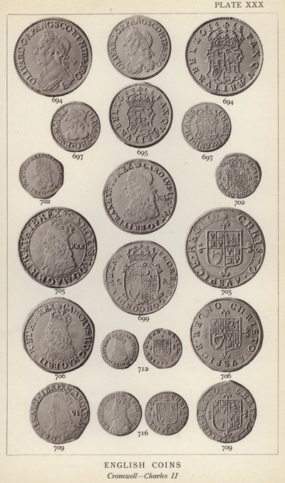 Moedas inglesas, Cromwell, Charles II (foto a p/b) de English Photographer