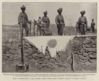Bandeira, fezes de oração; Suporte da lâmpada; tirada de Saiad Akbars Musjid em Waran Valley de English Photographer
