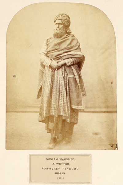 Gholam Mahomed, um Wuttoo, anteriormente Hindoos, Hissar, de The People of India, de J. Forbes Watson, publicado em 1868 (impressão de albume) de English Photographer