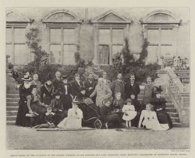 Grupo tomado na ocasião do casamento de ouro de Sir Spencer e Lady Ponsonby-Fane, recentemente celebrado em Brympton House, Yeovil de English Photographer